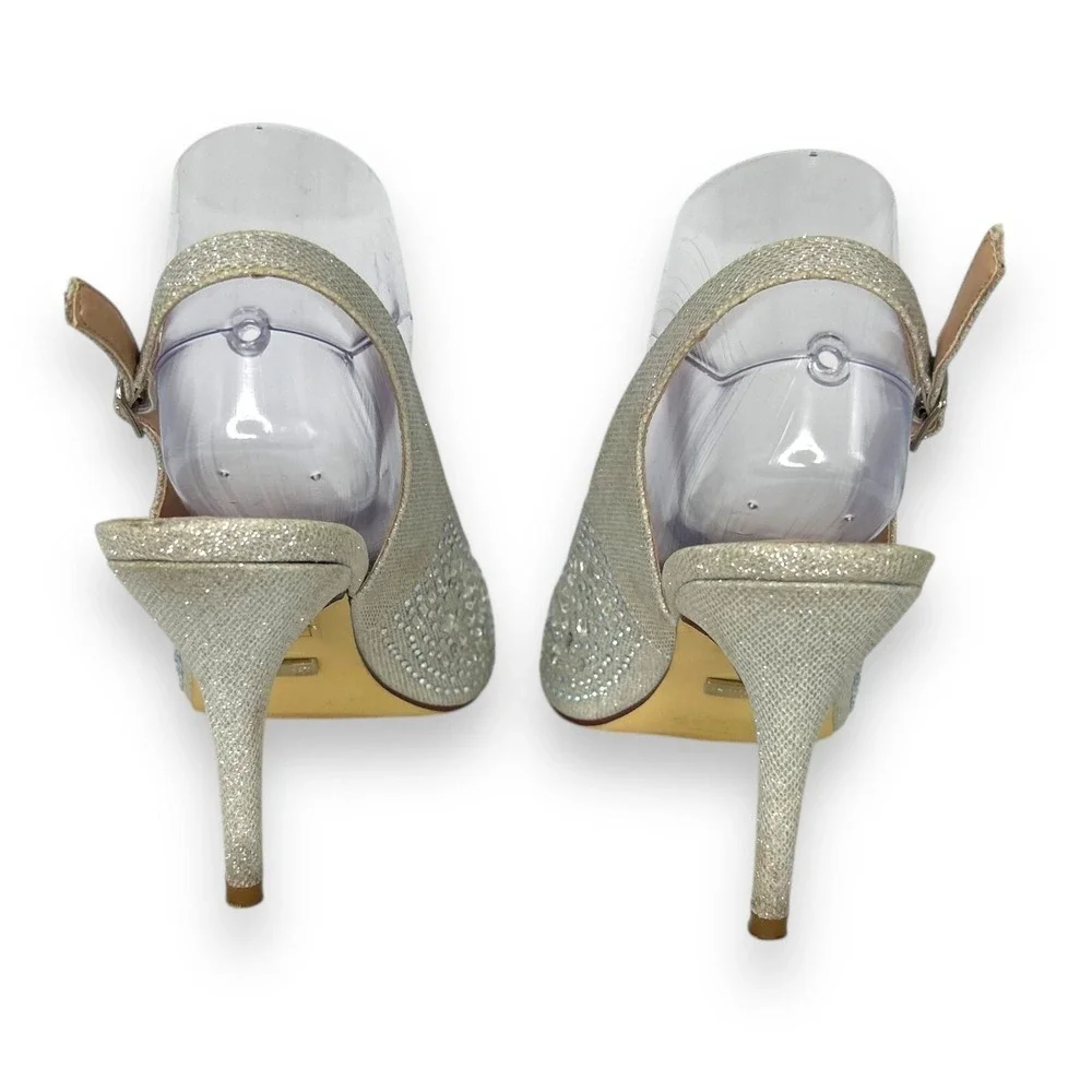 LAUREN LORRAINE Rachel Silver Shimmer Shoes‎ Stilettos Crystals Size 8.5 Bridal